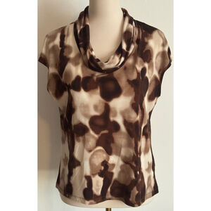 Women's JONES WEAR Petite Blouse XLP Brown Beige Cowl Neck